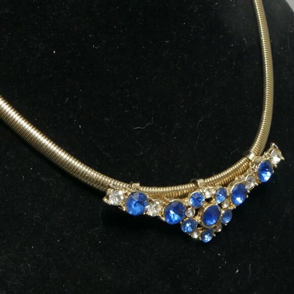Coro VTG Pegasus Choker Sapphire Colored Rhinestones Gold Tone Necklace - Picture 1 of 7